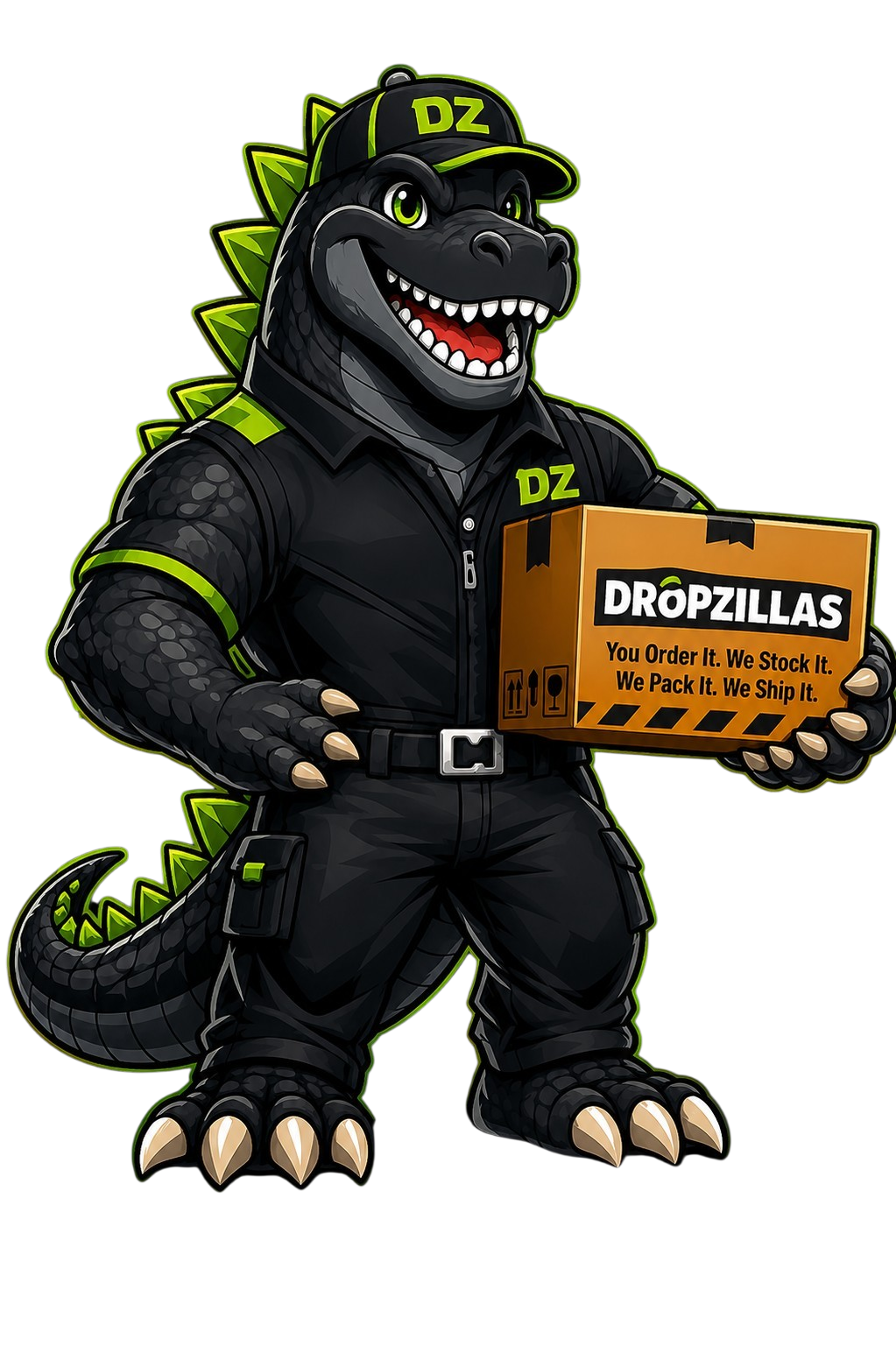 DropZillas warehouse dinosaur mascot
