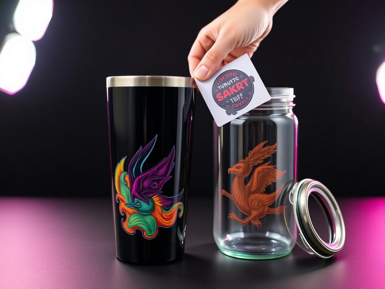 UV DTF decal being applied to drinkware